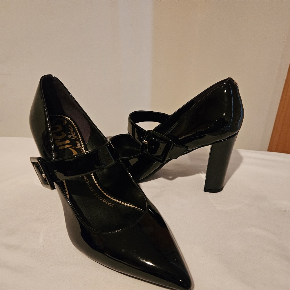 New SAM EDELMAN Point Toe Mary Jane Patent Leather Pumps US 8.0